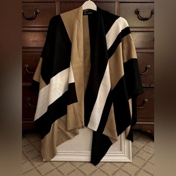 Parrish LA black/brown/ivory striped wrap NWOT - Picture 2 of 9